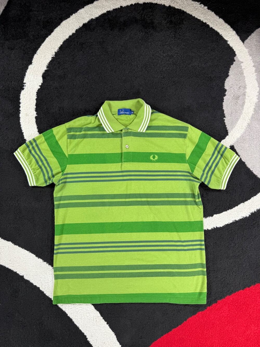 Fred Perry Polo Shirt Mens Extra Large Green Striped Polo Golf Cotton Logo